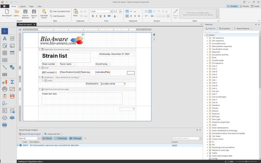 Reporter Designer Report designer